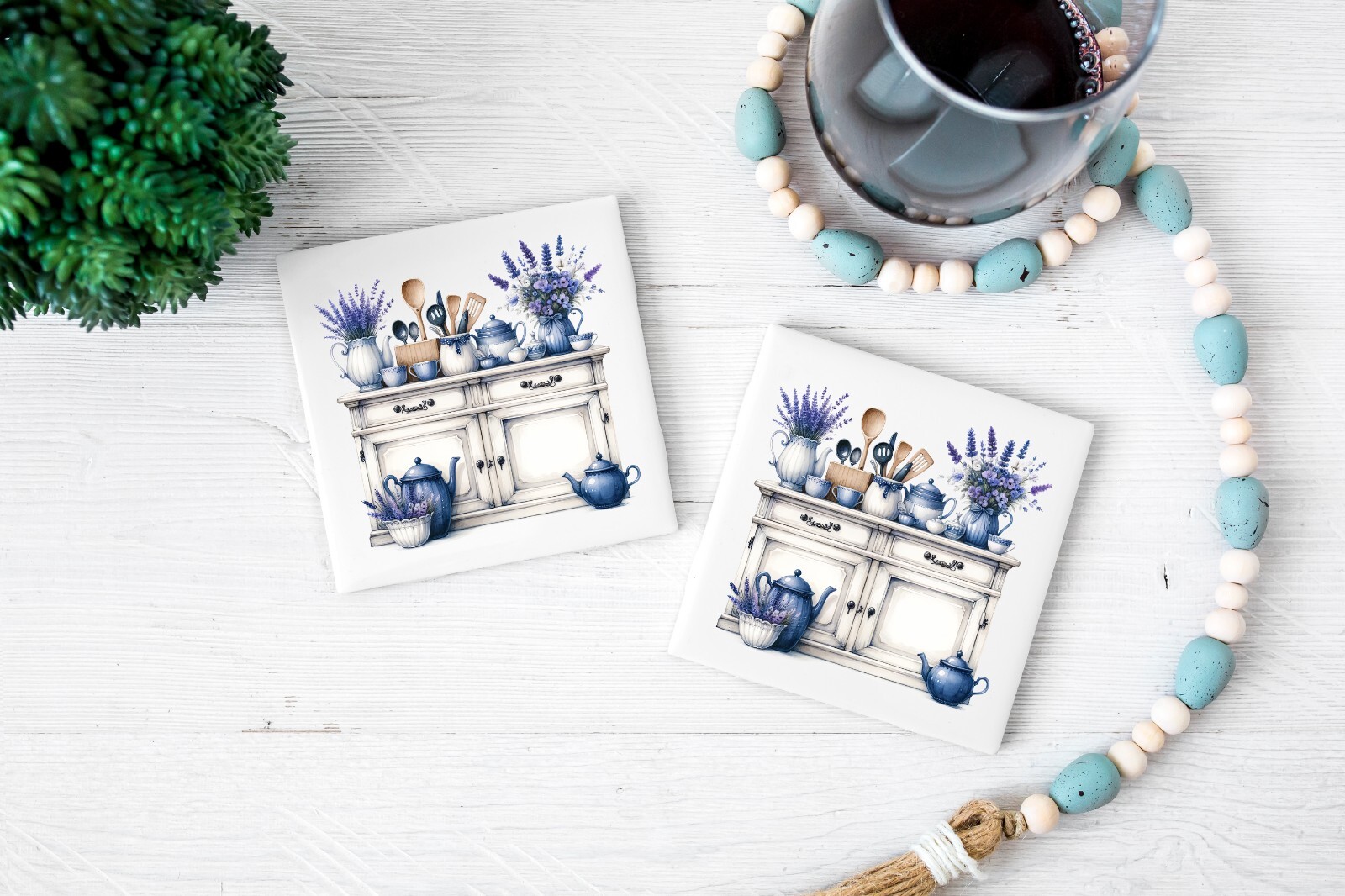 Navy Blue and White Shabby Kitchen UV DTF Transparent Sticker / Decal