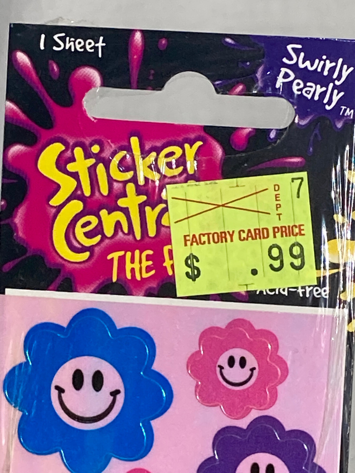Vntg Happy Smiley Flower Face Adhesive Craft Stickers 1" H. 1 Sheet
