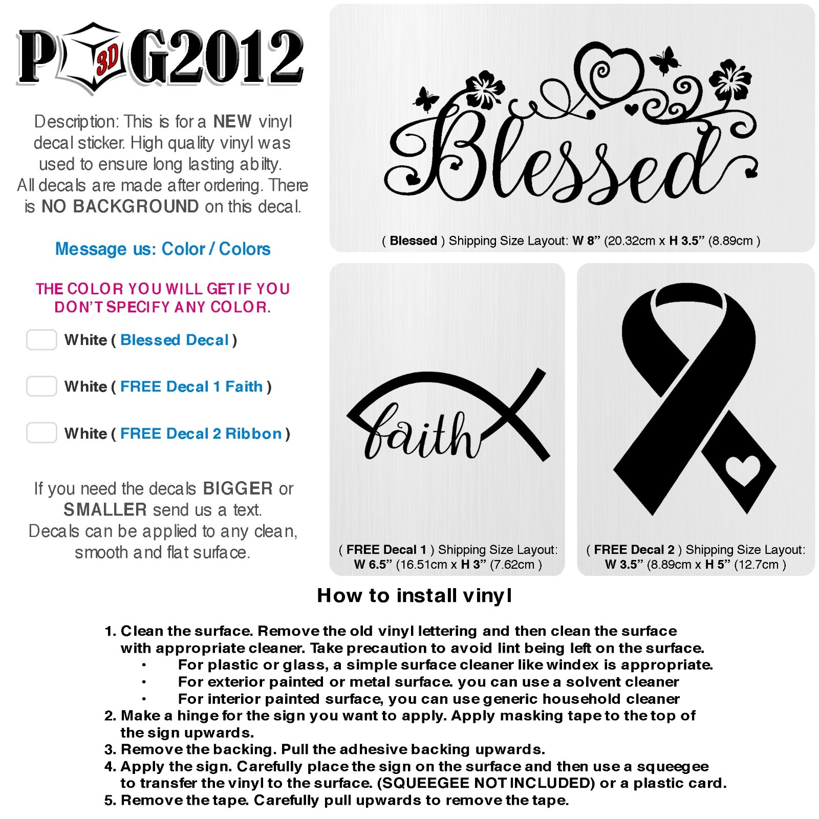 Blessed Ribbon Faith vinyl Truck Car Flower Fish Window Art Sticker Decal 156