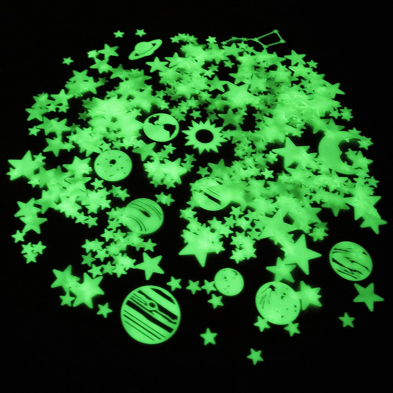 Glow in The Dark Ceiling Stars – 500 Count, Jumbo Sun, 9 Planets, Moon & Big Dip