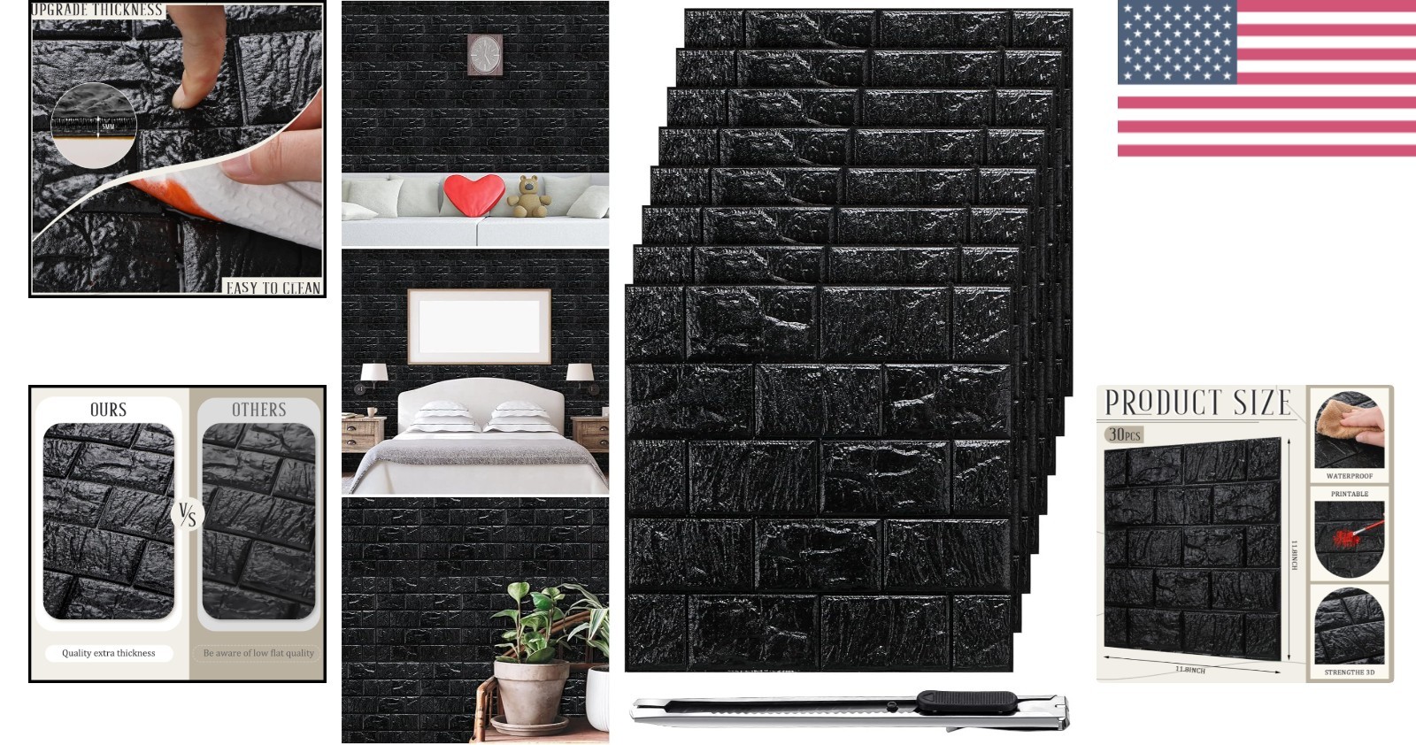 Decorative Self-Adhesive Brick Wall Panels – 30 Pcs Waterproof & Easy to Clean