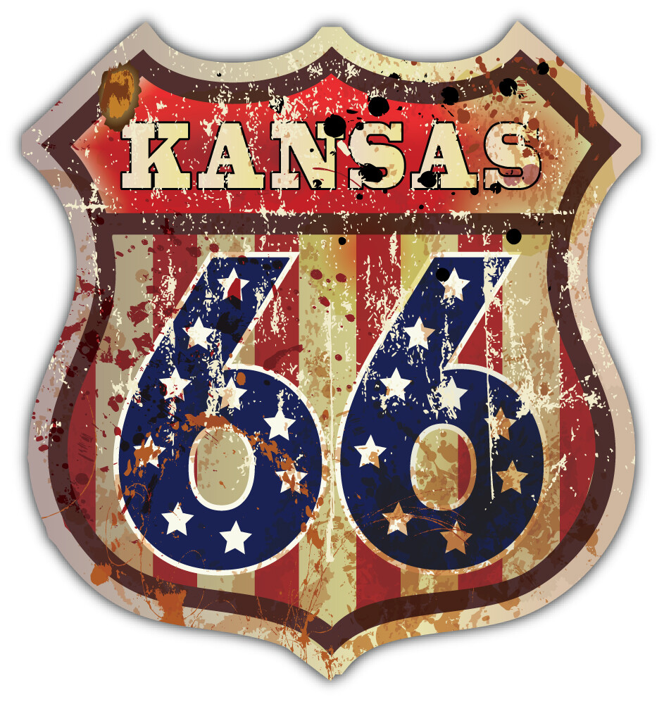 Route 66 Road Grunge Kansas State American Emblem Car Bumper Sticker Decal