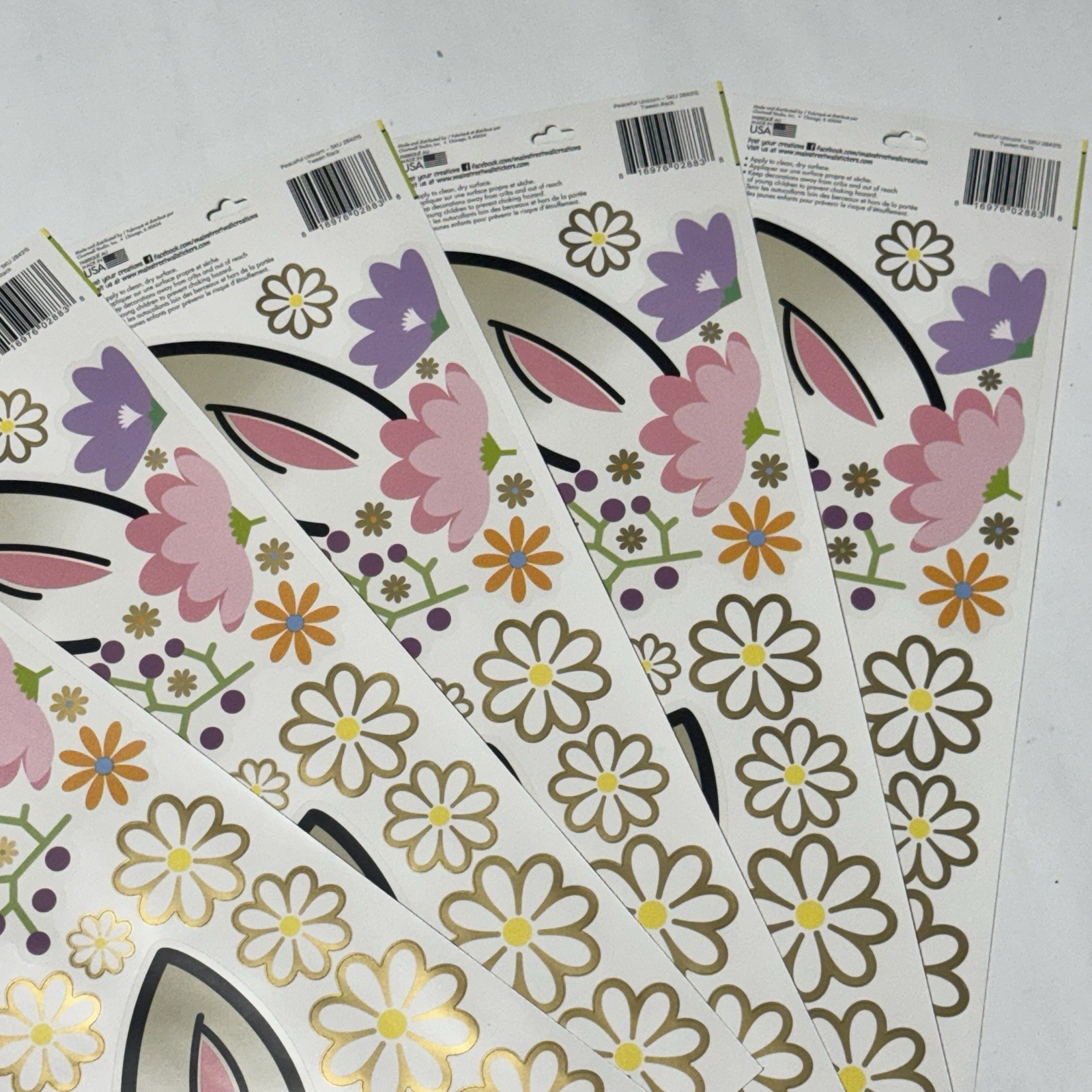 Main Street Wall Creations Jumbo Stickers "Peaceful Unicorn" Lot of 5