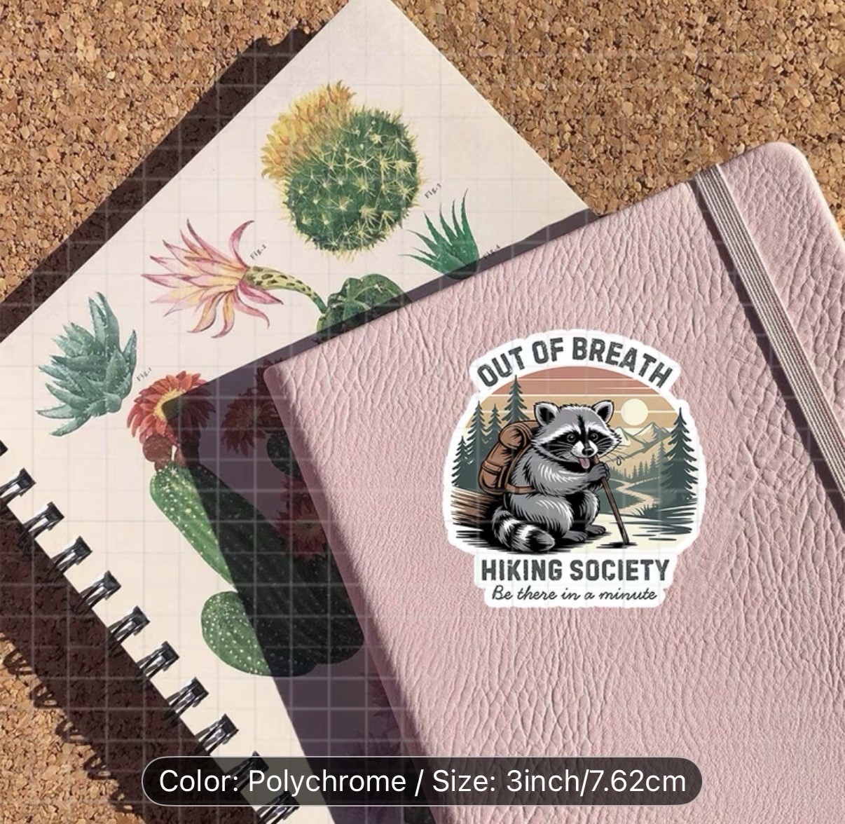 2 PC – 3” Out Of Breathe Hiking Society Raccoon Funny Outdoors Sticker Decal