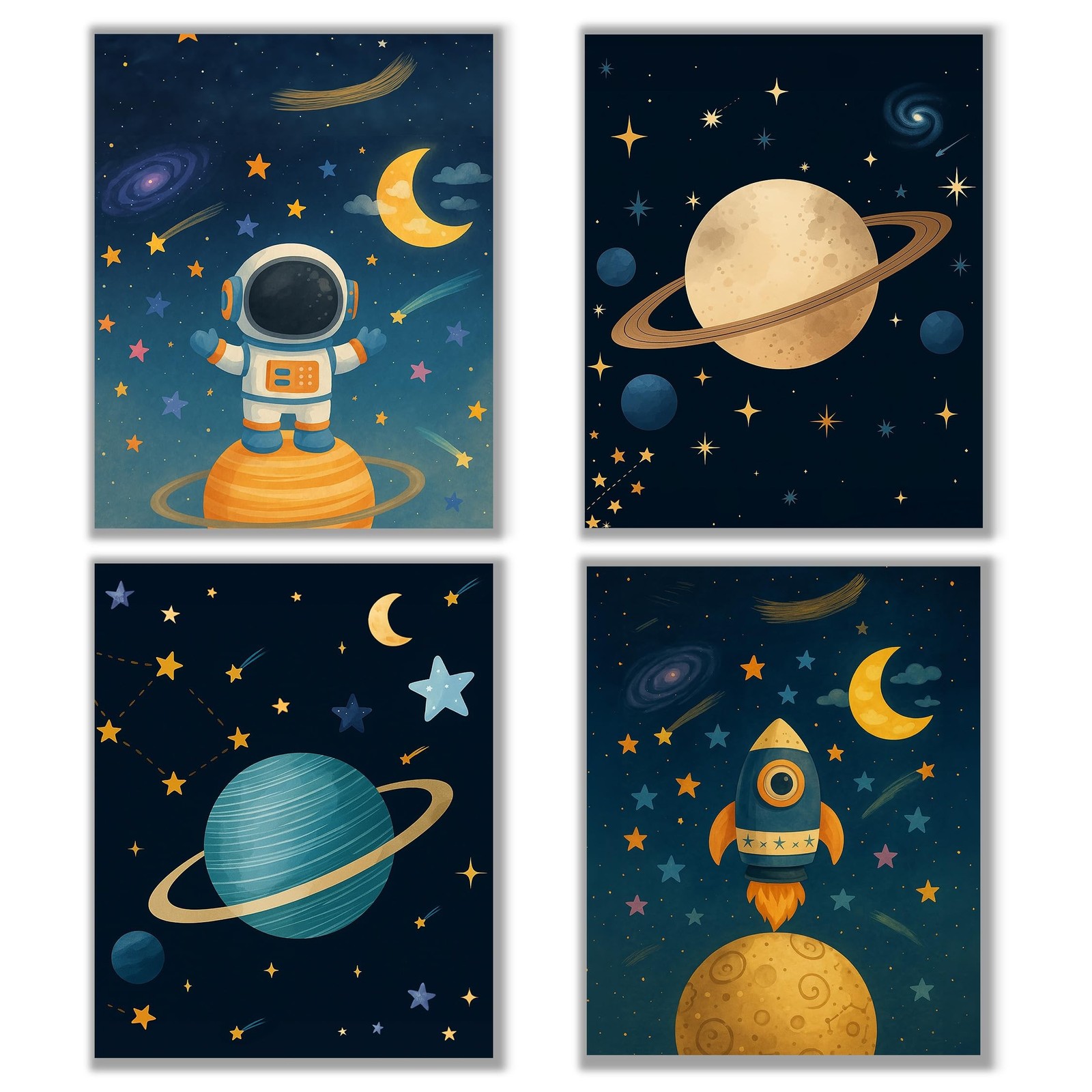 Aychlithic Astronaut Space Wall Art Decor Posters – Space Themed Bedroom Deco…
