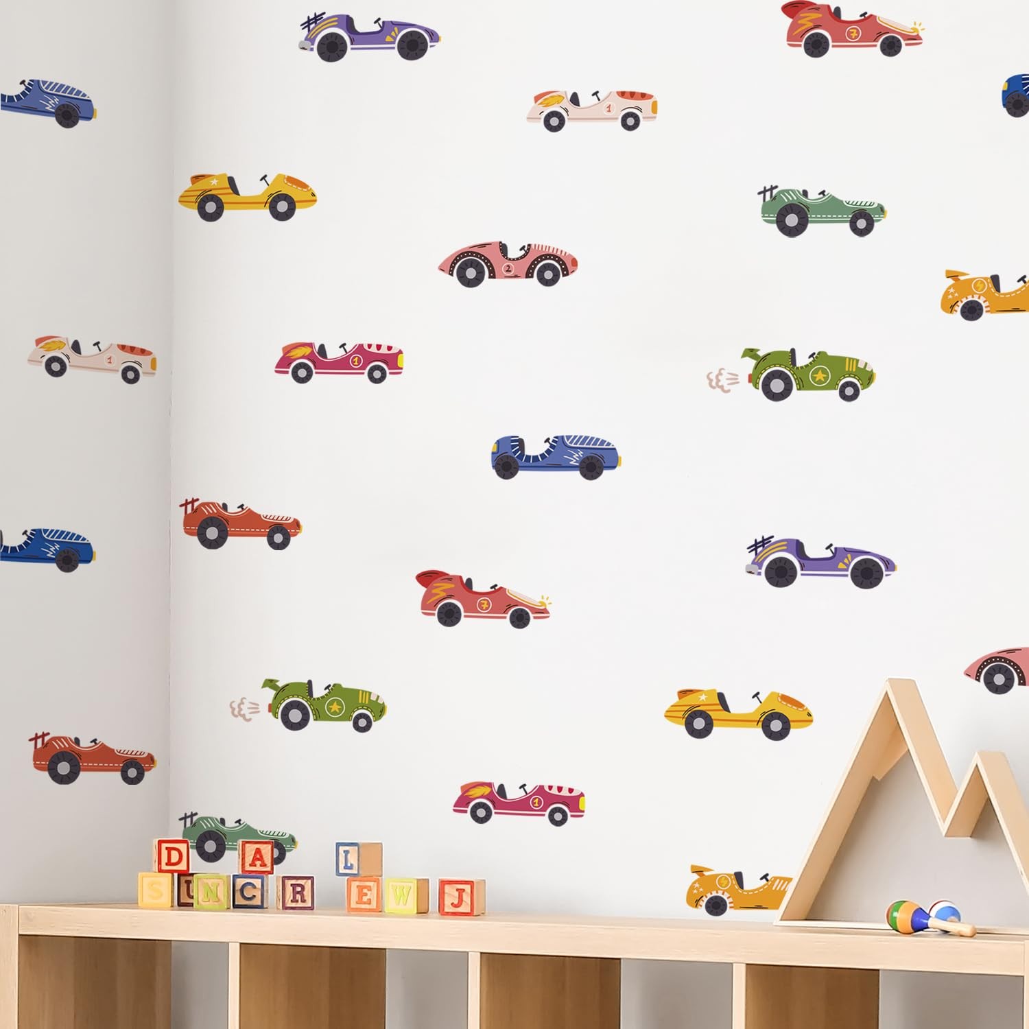 24 PCS Retro Cars Wall Decals Peel and Stick, Watercolor Cars Decals for Boys…