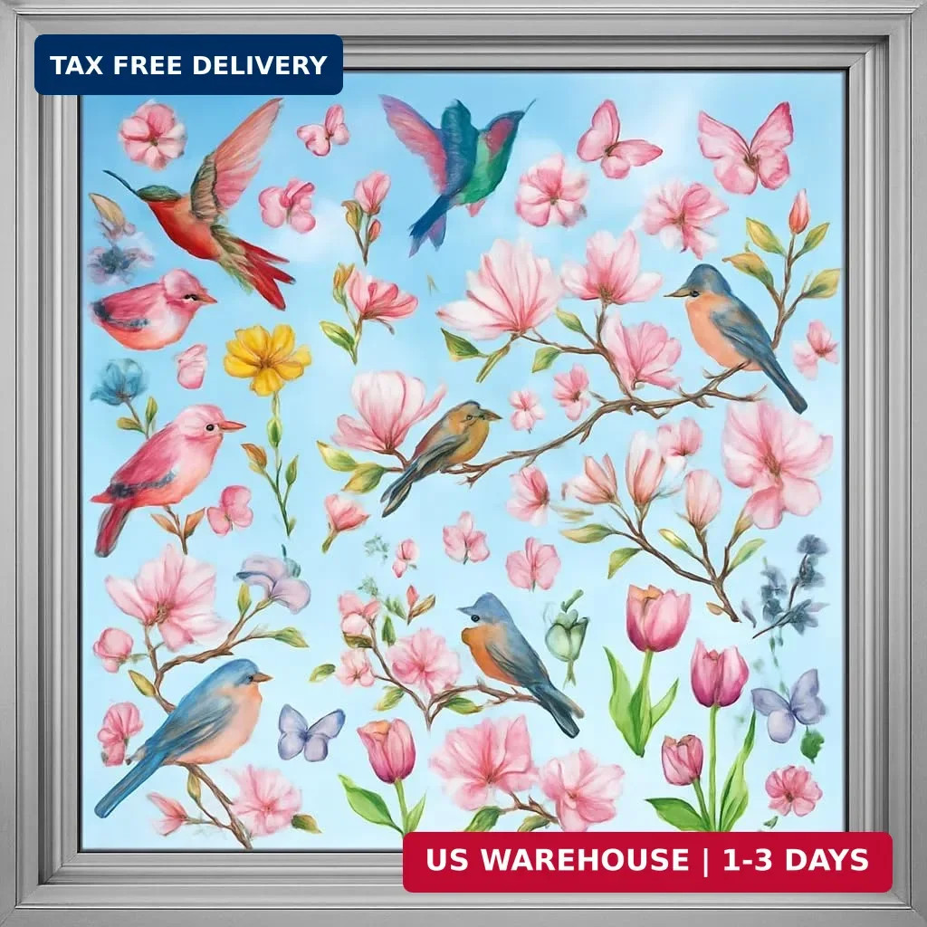 Spring Window Cling Sticker – 78PCS Tulip Butterfly Flower Hummingbirds Window D