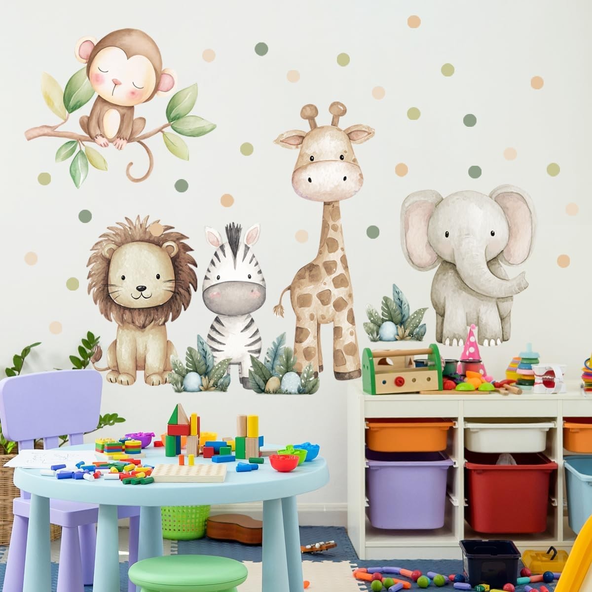 Safari Animals Nursery Wall Decal, Peel and Stick Nursery Mural Jungle Animal…