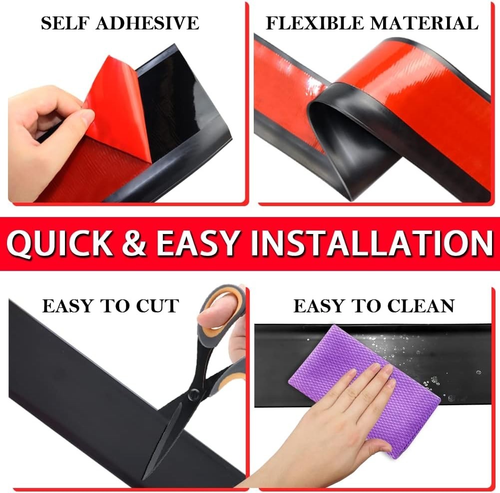 Black Vinyl Baseboard Trim 4" x 20' – Self-Adhesive and Flexible Design