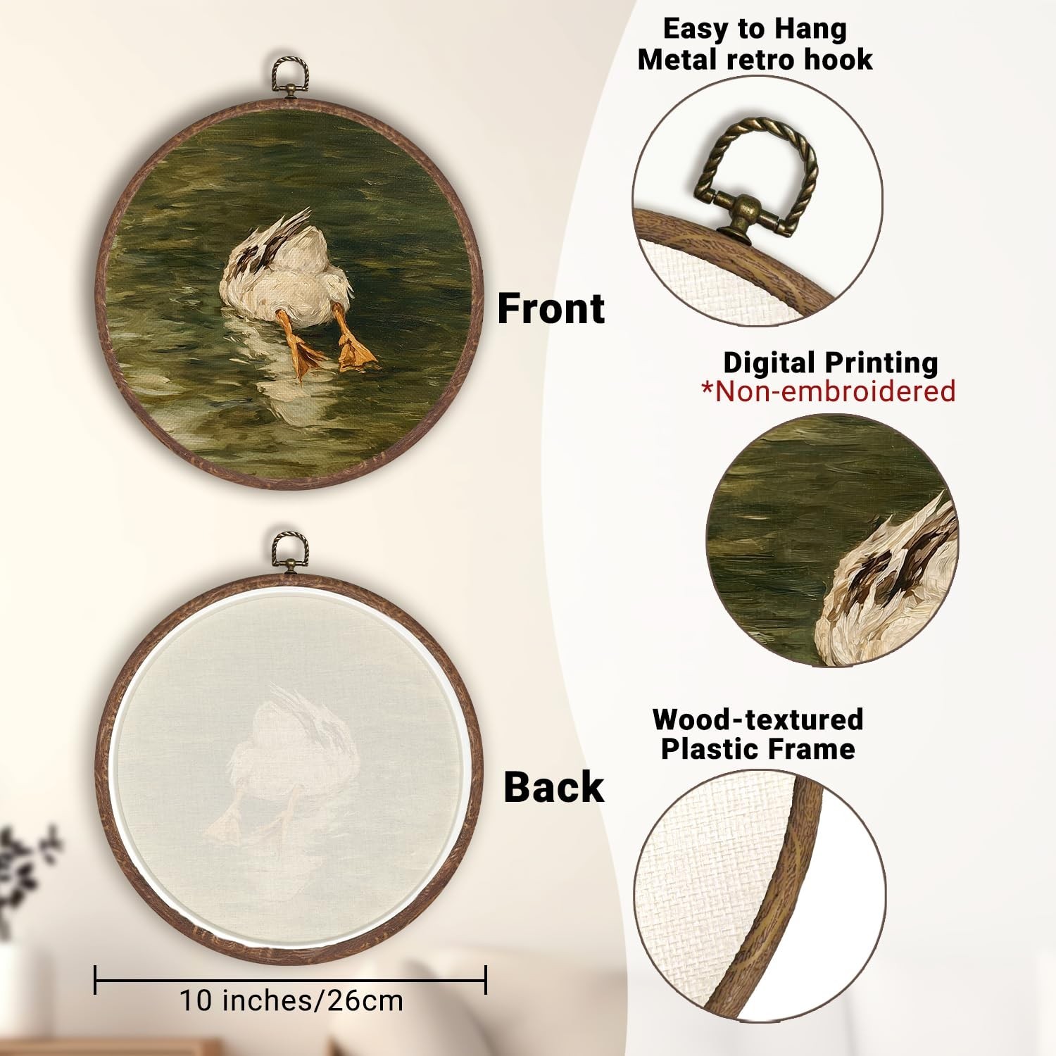 WMSYUO Vintage Goose Round Wall Art Decor，Funny Silly Goose Circular Fram