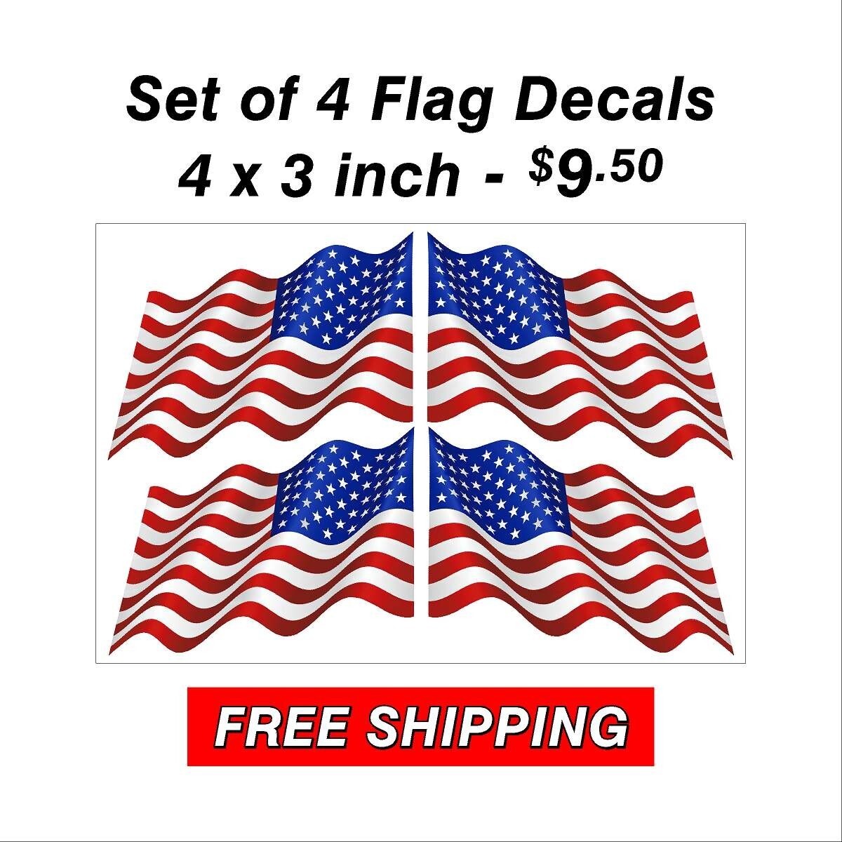 Set of Right and Left Waving American Flag Stickers