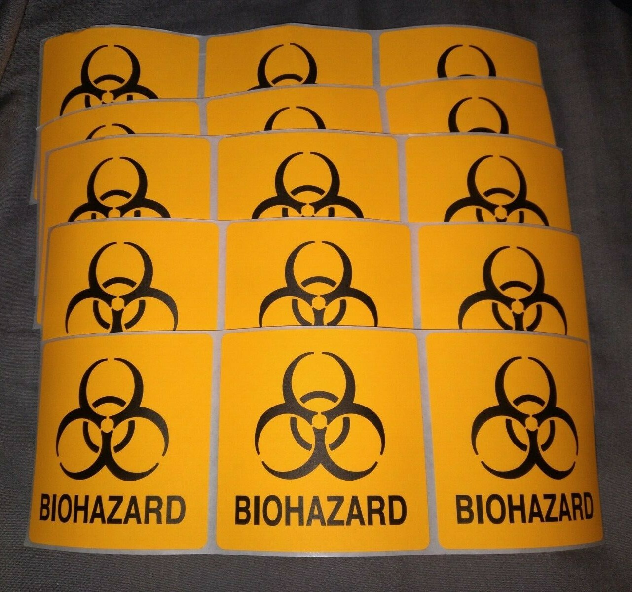 Lot of 15 Orange Biohazard Stickers – 3X3" 