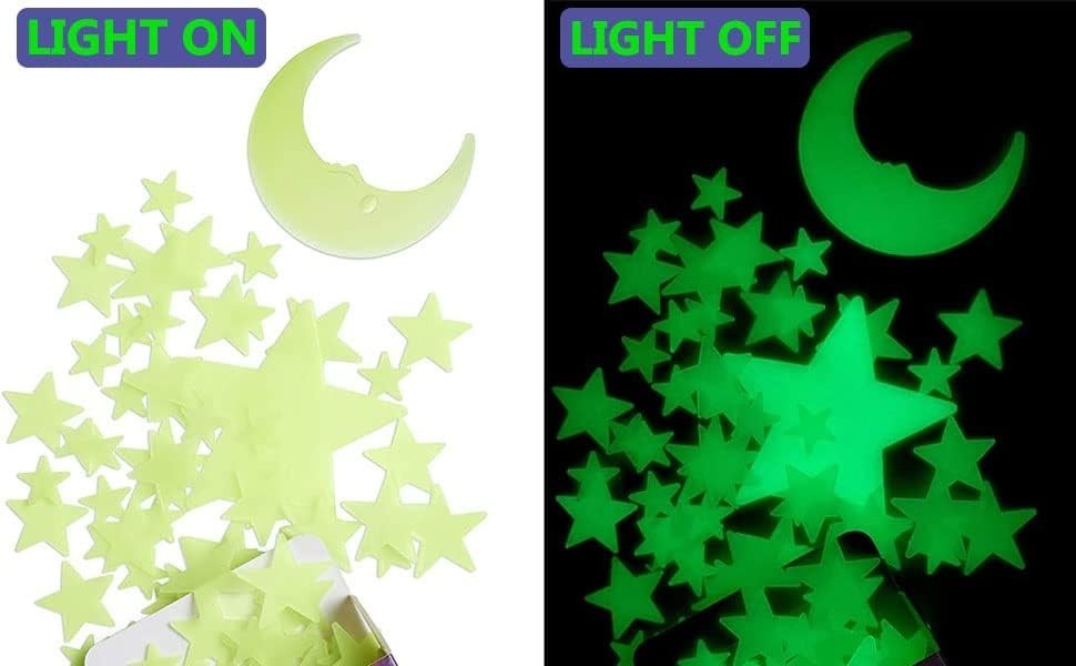 200 Pcs Glow in the Dark Stars with Moon – Luminous 3D Wall Stickers Night Li…