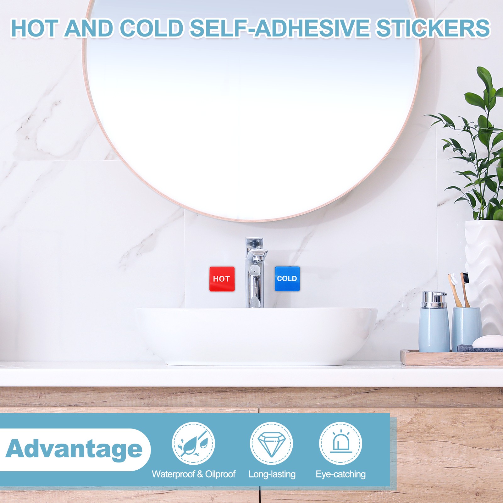 4Set Hot and Cold Self-adhesive Stickers Square, Black/Black and Red/Blue