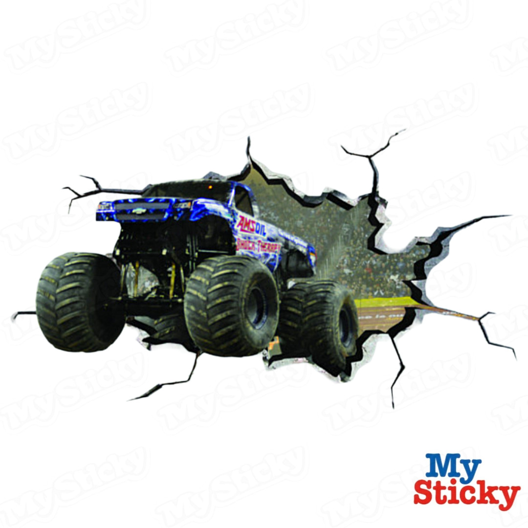 Monster Truck Cracked Wall Effect Sticker Mural Decal Graphic Boy Bedroom WSD401