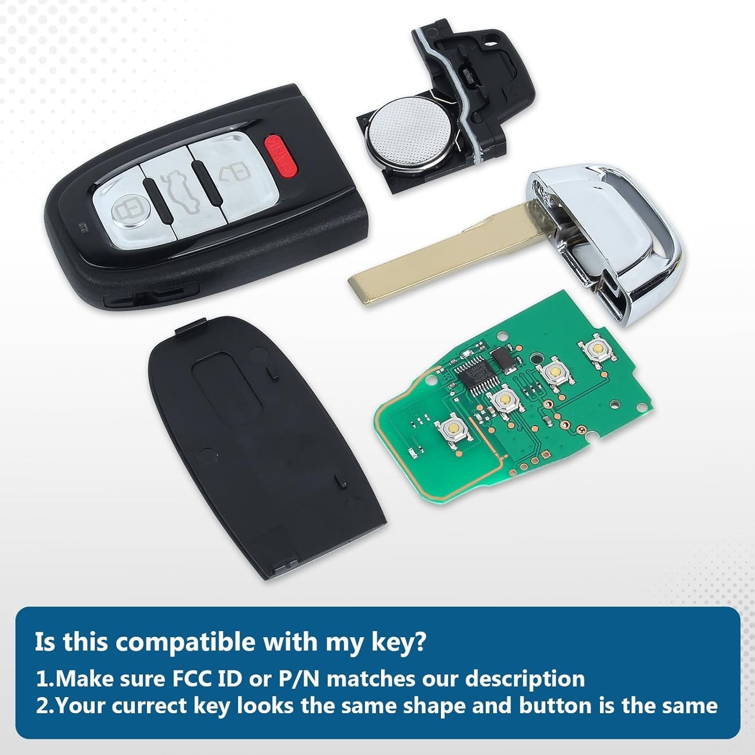 Replacement Smart Prox Keyless Entry Remote Key Fob for Audi A4 A5 Q5 2010 2011