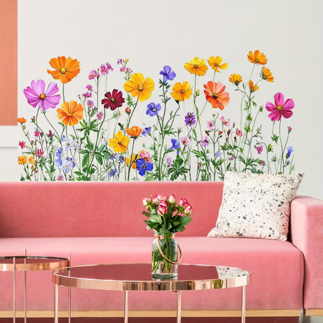 Reusable PVC Static Cling Window Stickers Floral Glass Door Wall Decals Removabl