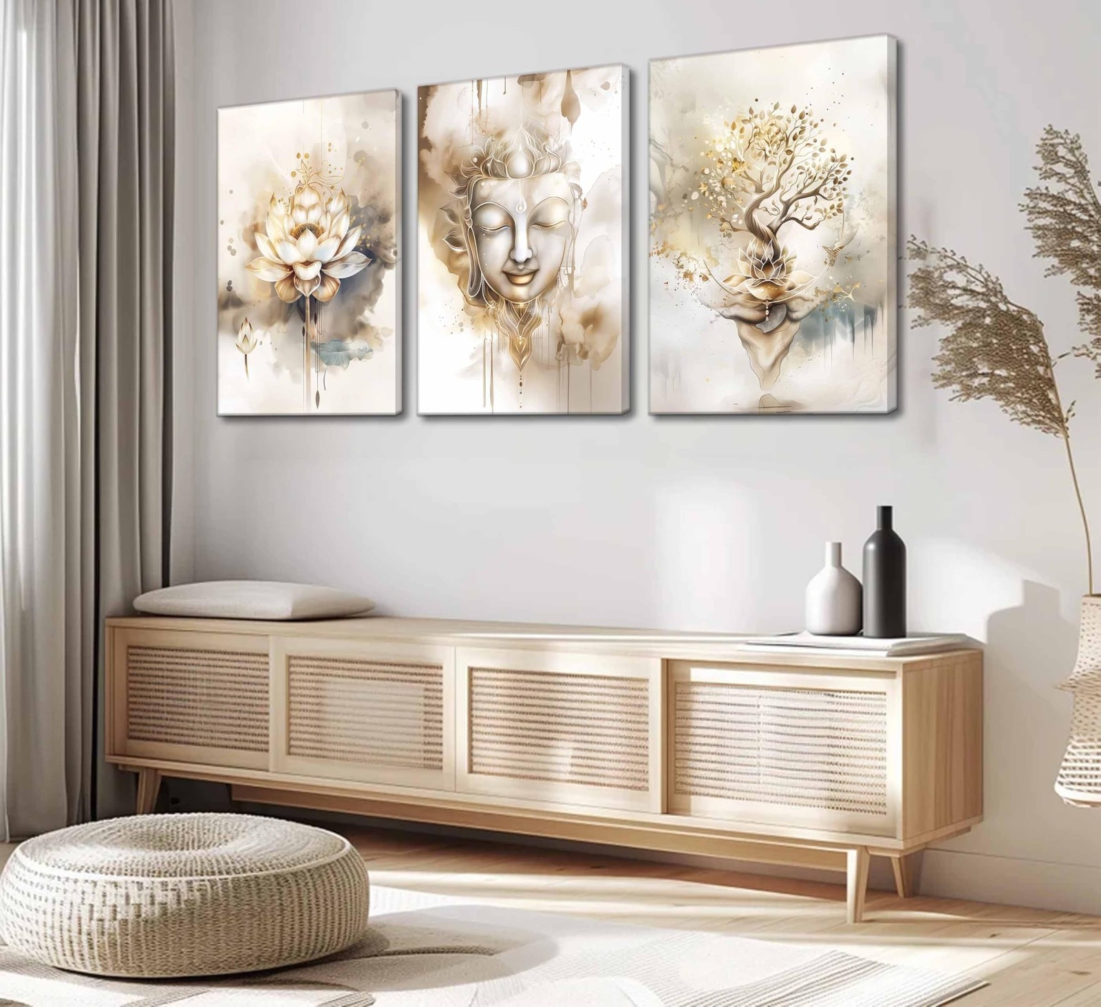 3Pcs Zen Canvas Wall Art Tree of Life Lotus Flower, Buddha Painting Pictures …