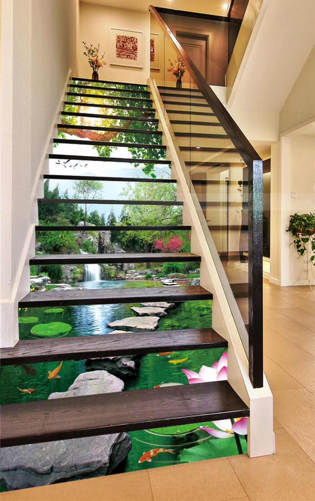 3D Lotus Stone 449NA Stair Risers Decoration Photo Mural Decal Wallpaper Fay