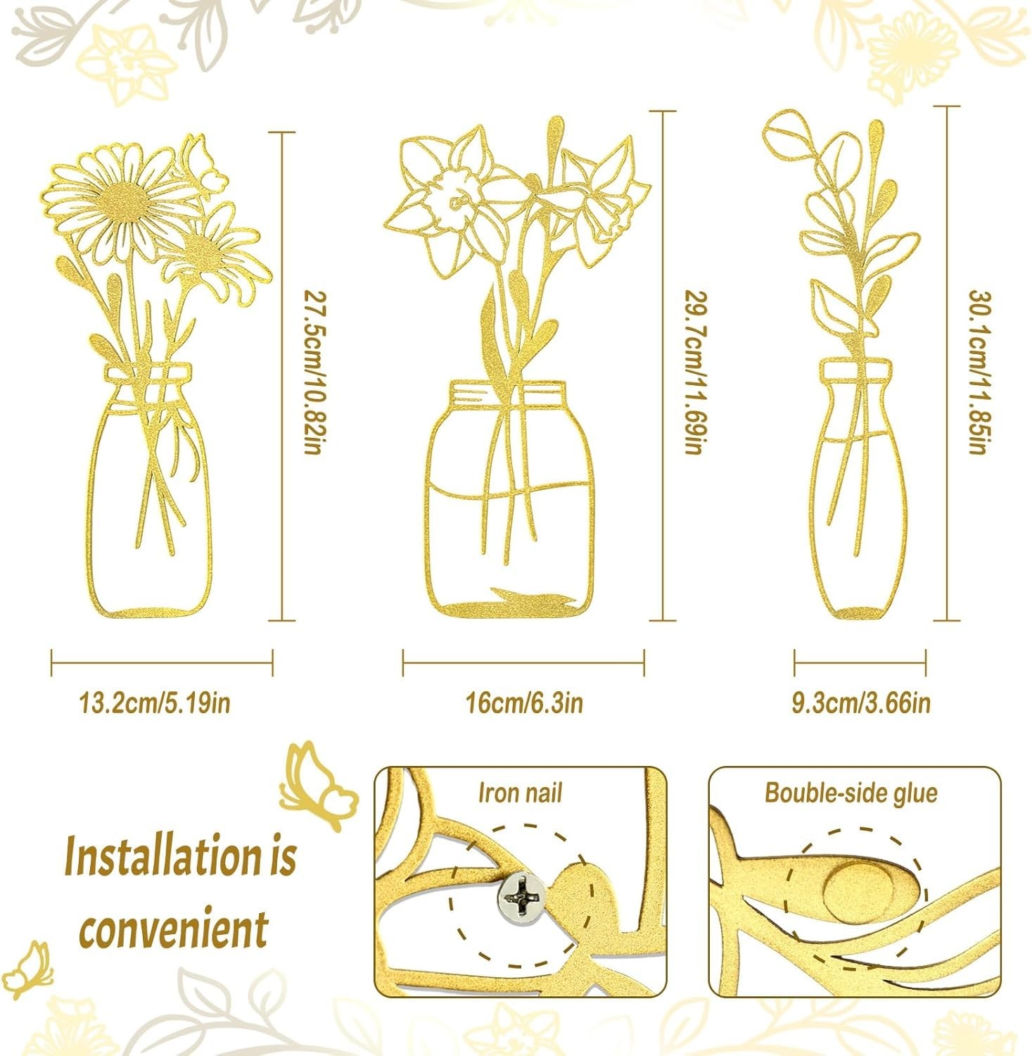 Minimalist Gold Metal Flowers Wall Sculpture Set – Perfect for Living Rooms