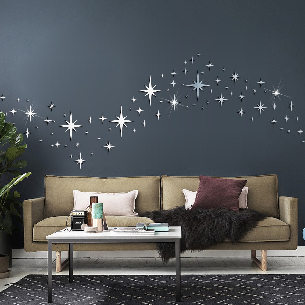 82Pcs /set Star Cross Acrylic Mirror Wall Stickers Self Adhesive Home Decor