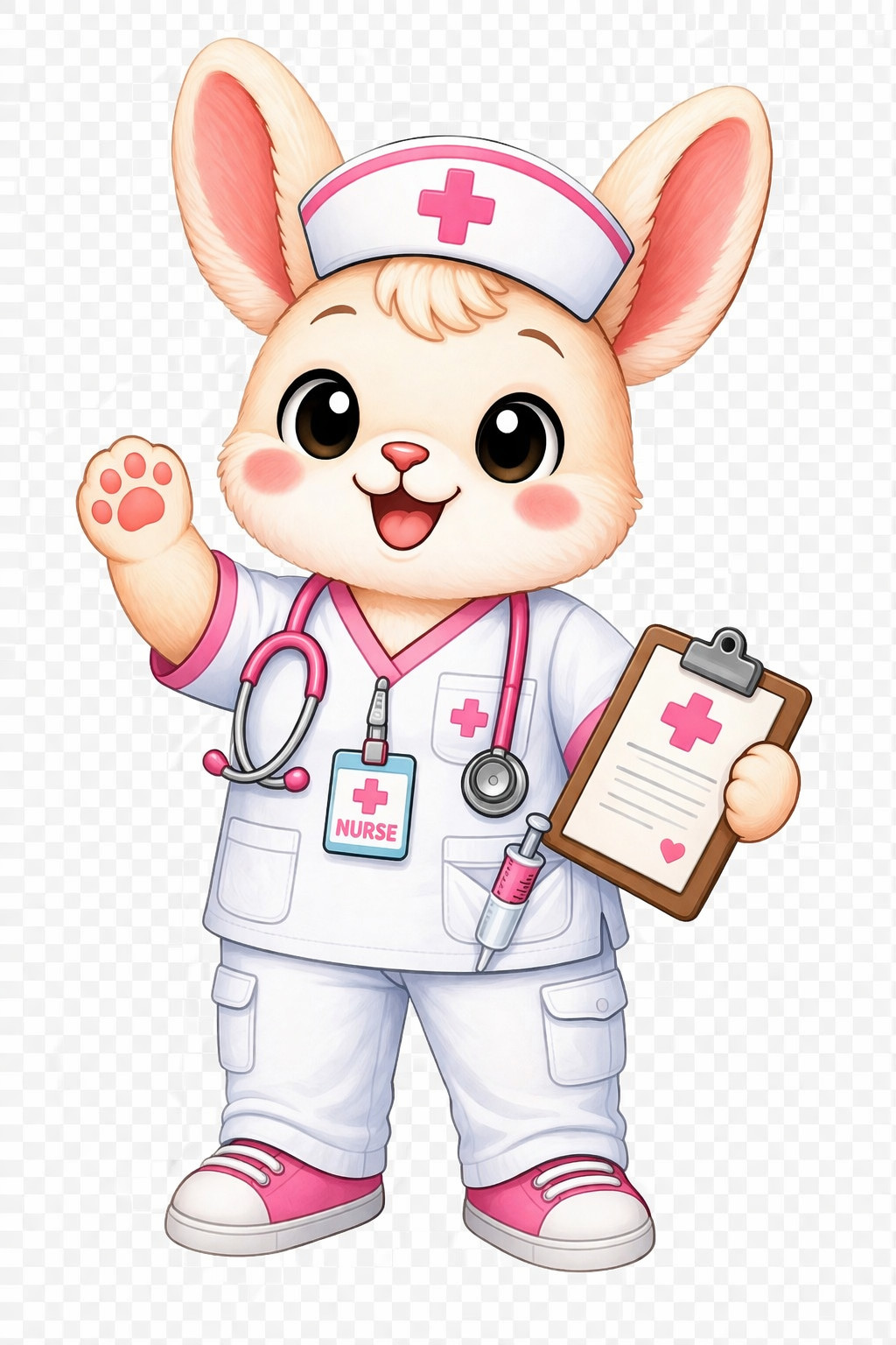 STICKER nurse RN cute rabbit humor fun ER pink cross stethoscope USA