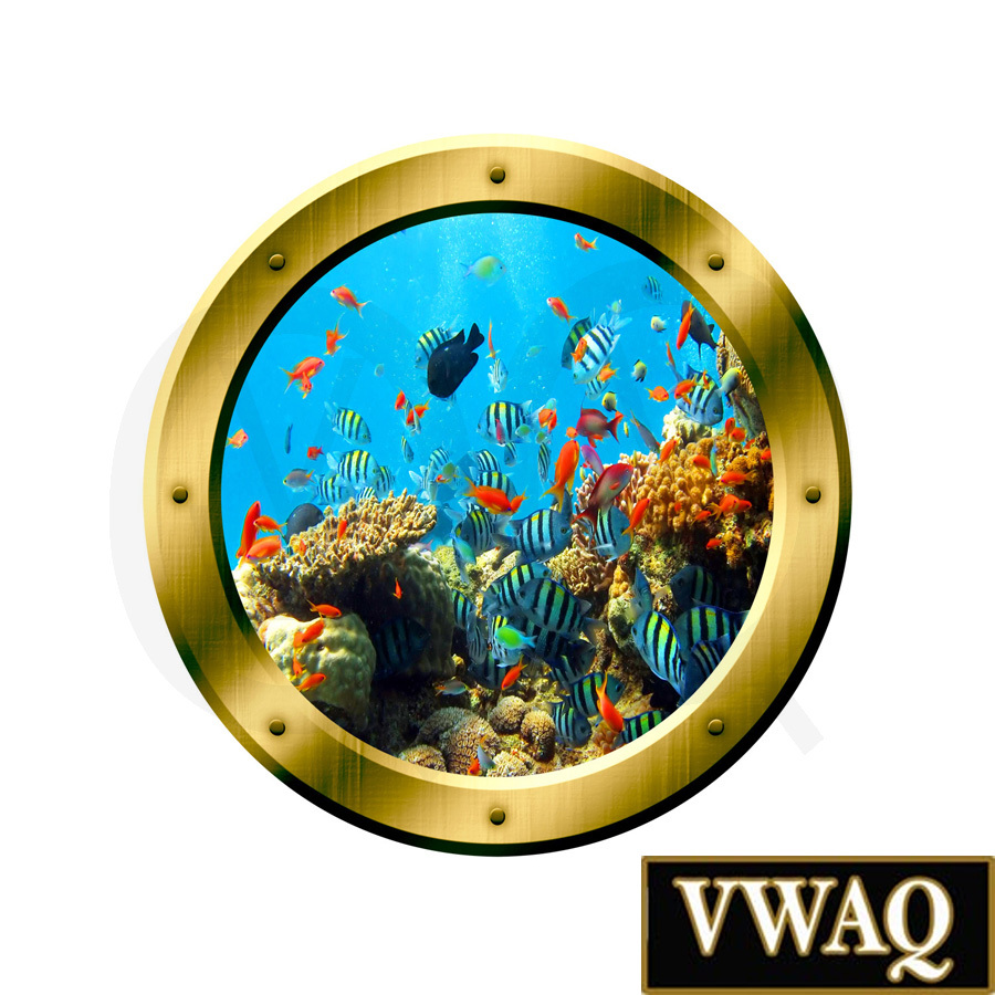 Underwater Porthole Wall Sticker 3D Window Fish Decal Peel And Stick VWAQ-GP19