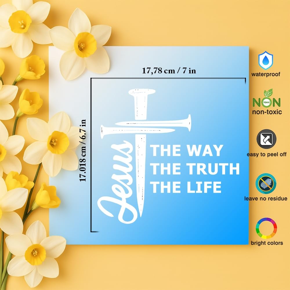 Christian Jesus Decal 7x7in – “The Way The Truth The Life” – Waterproof Vinyl…
