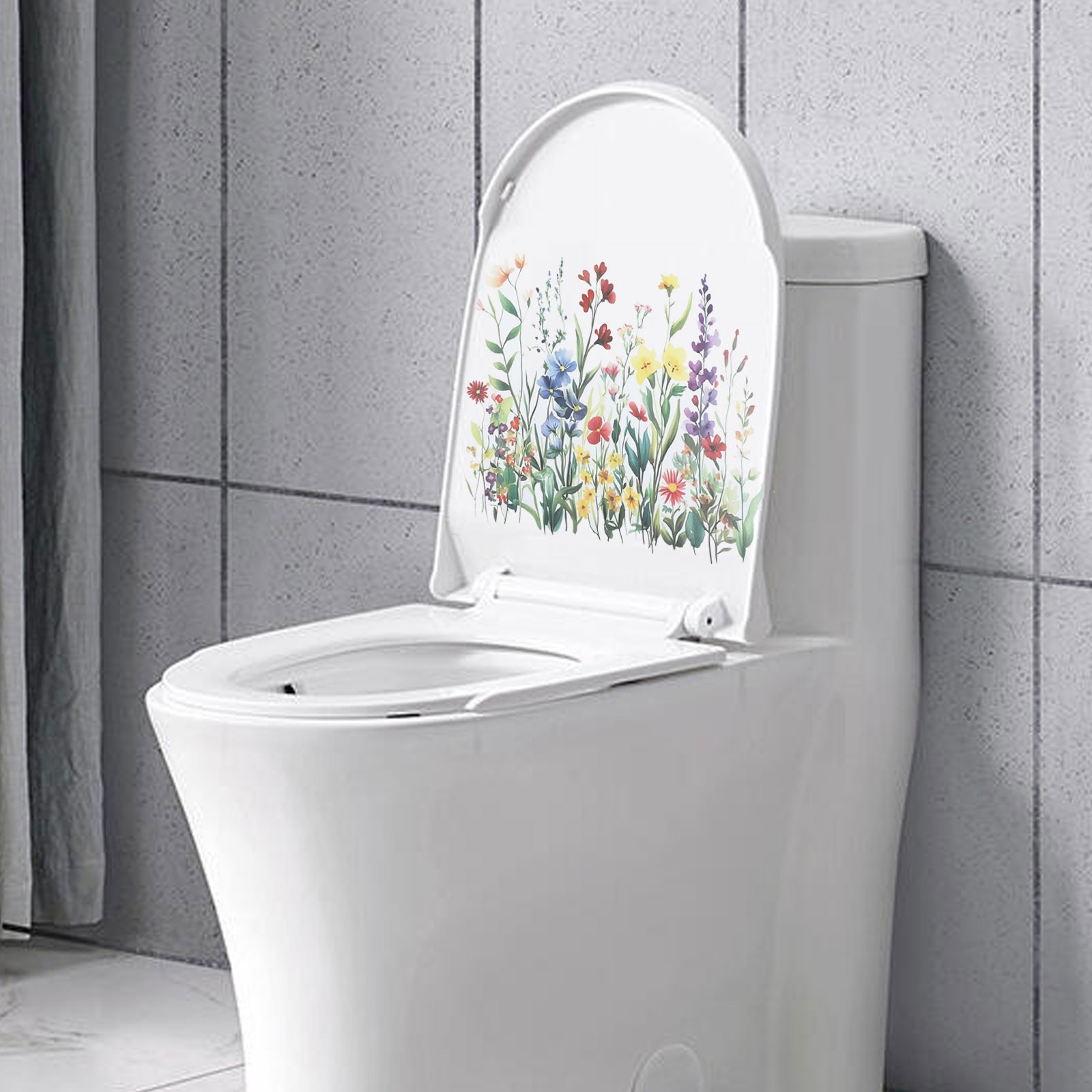 Decorative PVC Stickers for Toilet with Floral and Leaf Designs Set of 4