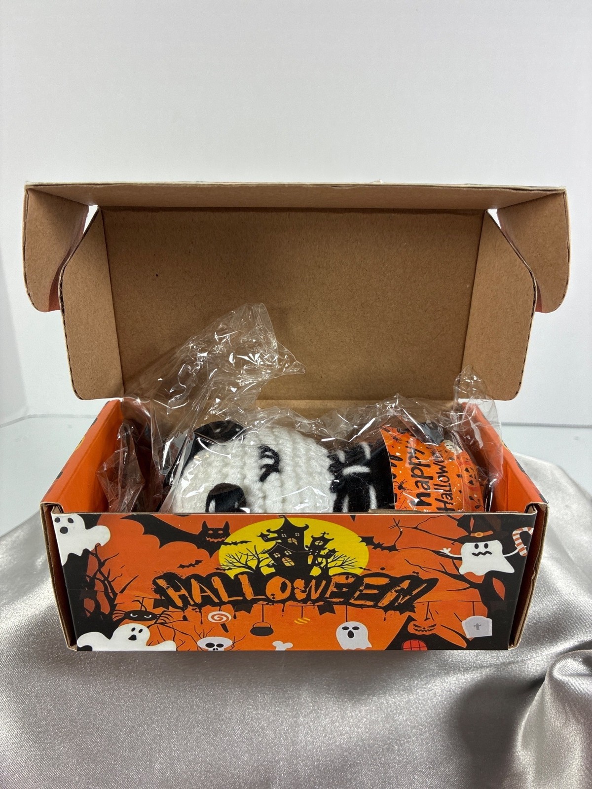 Halloween Plush Skeleton Doll Crochet Face Witch Hat Happy Halloween Boxed 5.25"