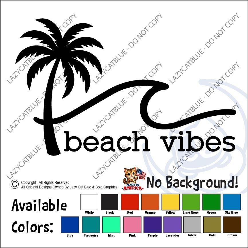 Beach Vibes Decal Sticker Palm Tree Summer Vacation Ocean Life Sand Sun Salt Air