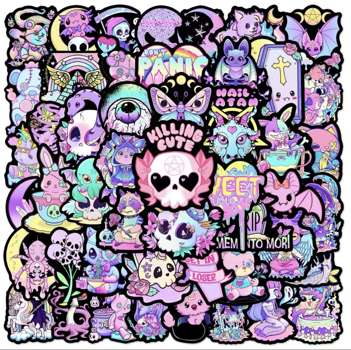Cute Gothic Stickers 50pk Mixed Pastel Cute Goth Pink Fun Stickers