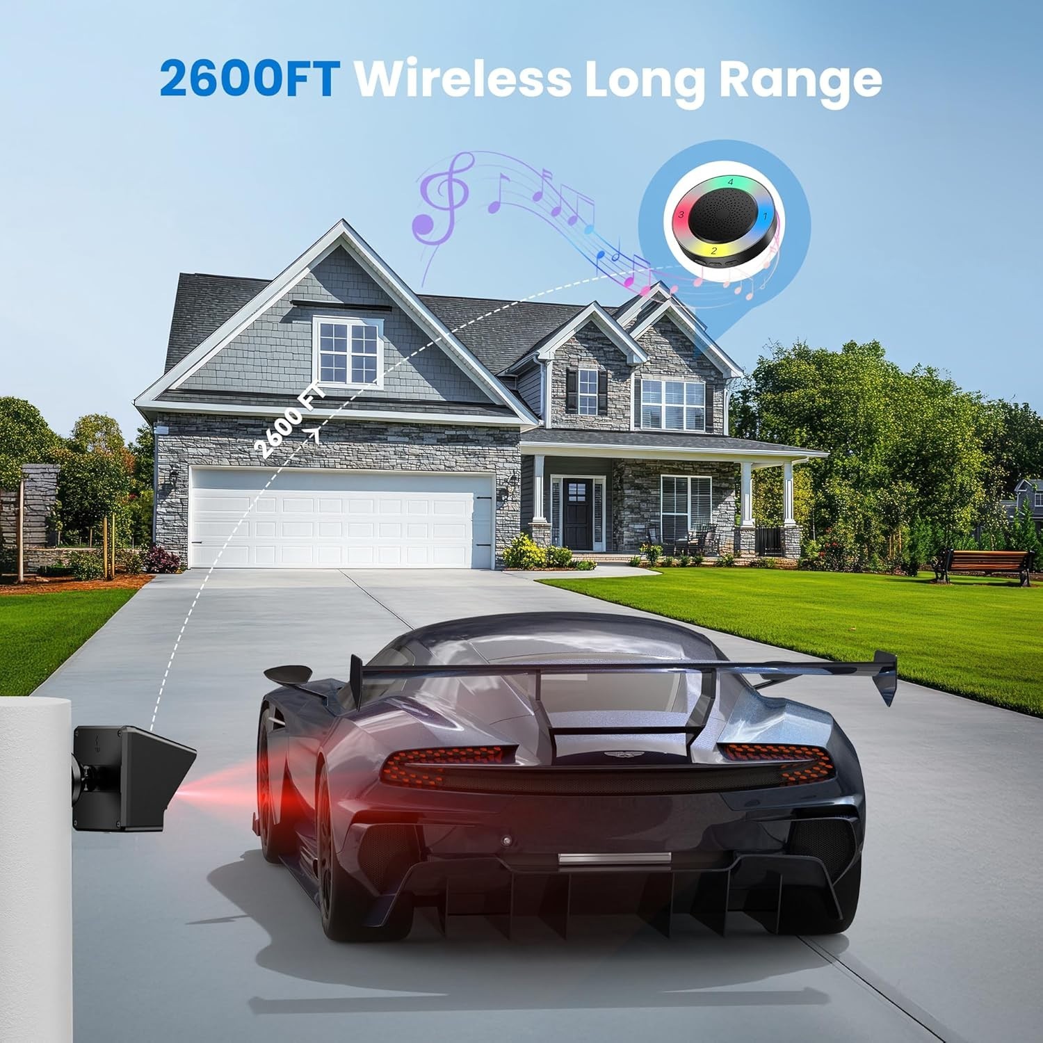 Solar Wireless Driveway Alarm with 2600FT Long Range & 36 Melodies & 5 V