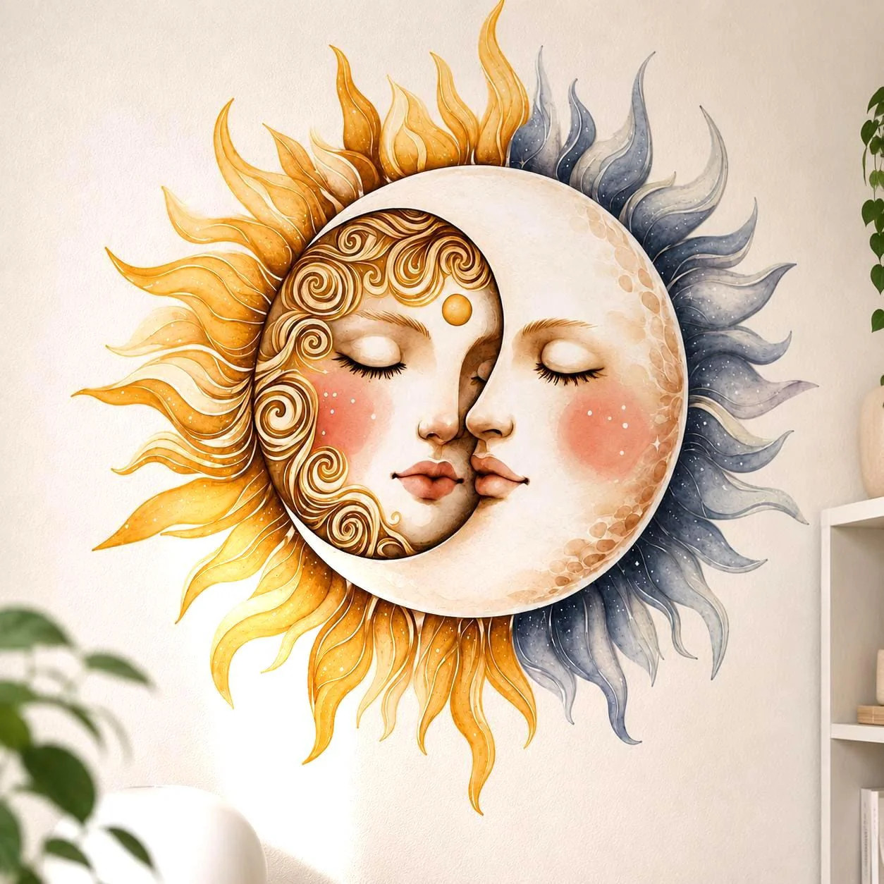 Sun and Moon Wall Vinyl Decal | Celestial Face Sticker