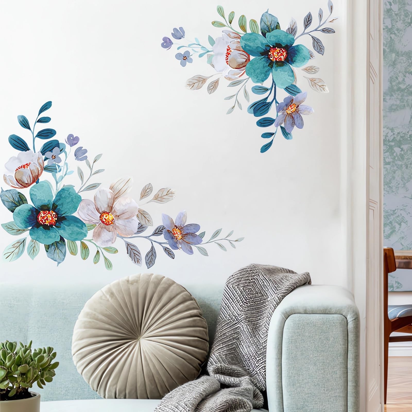 sacinora Blue-Green Daisy Gerbera Wall Stickers Chrysanthemum Wall Decals | F…