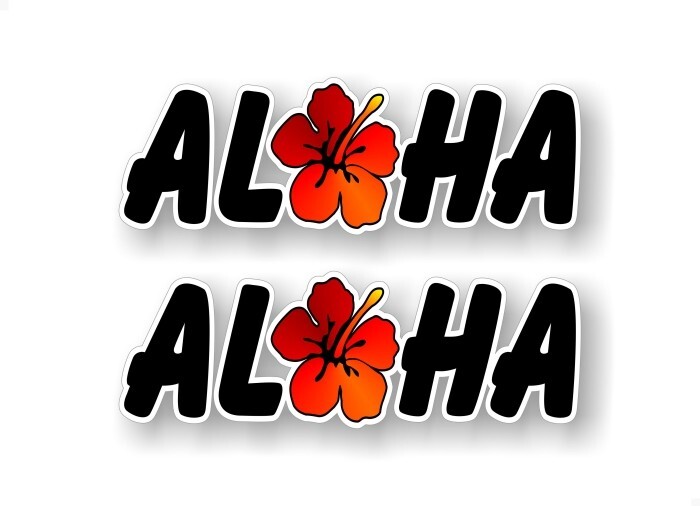 2- 9" ALOHA Hawaii Hibiscus Vinyl Sticker Decals Hawaiian Tiki Party Decor