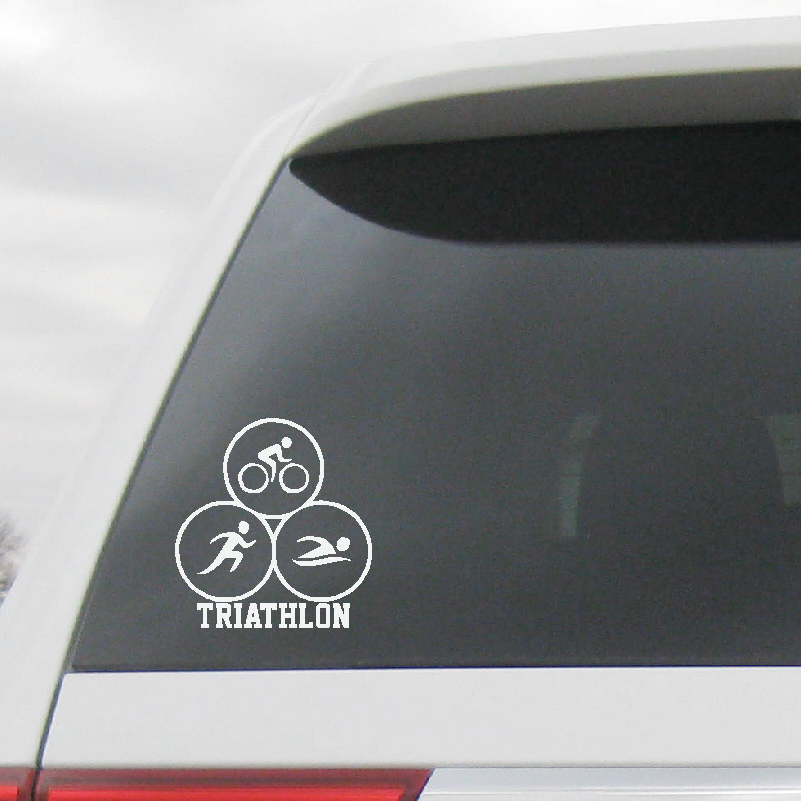 Triathlon Logo Decal Sticker Cycling Swim Run Bike in Circle with Lettering