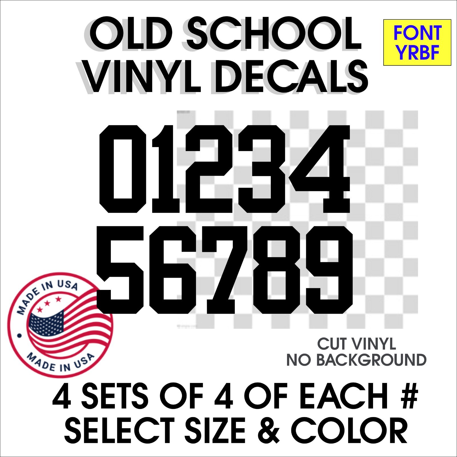 Font YRBF – 0-9 Vinyl Numbers Sticker Decals Set of 40 – Color & Size 1" to 4"
