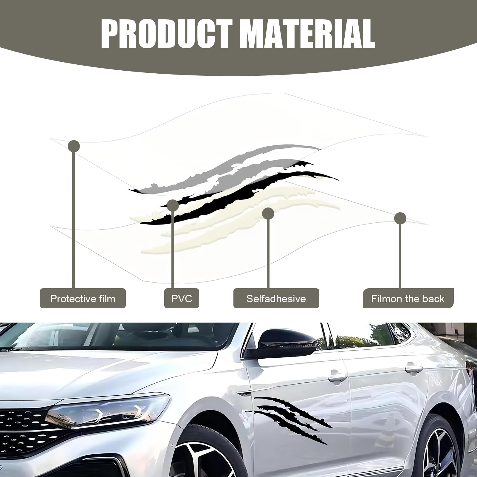 Car Claw Mark Decals Frontlight Reflective Sticker Stripes Scratch Vinyl Decal