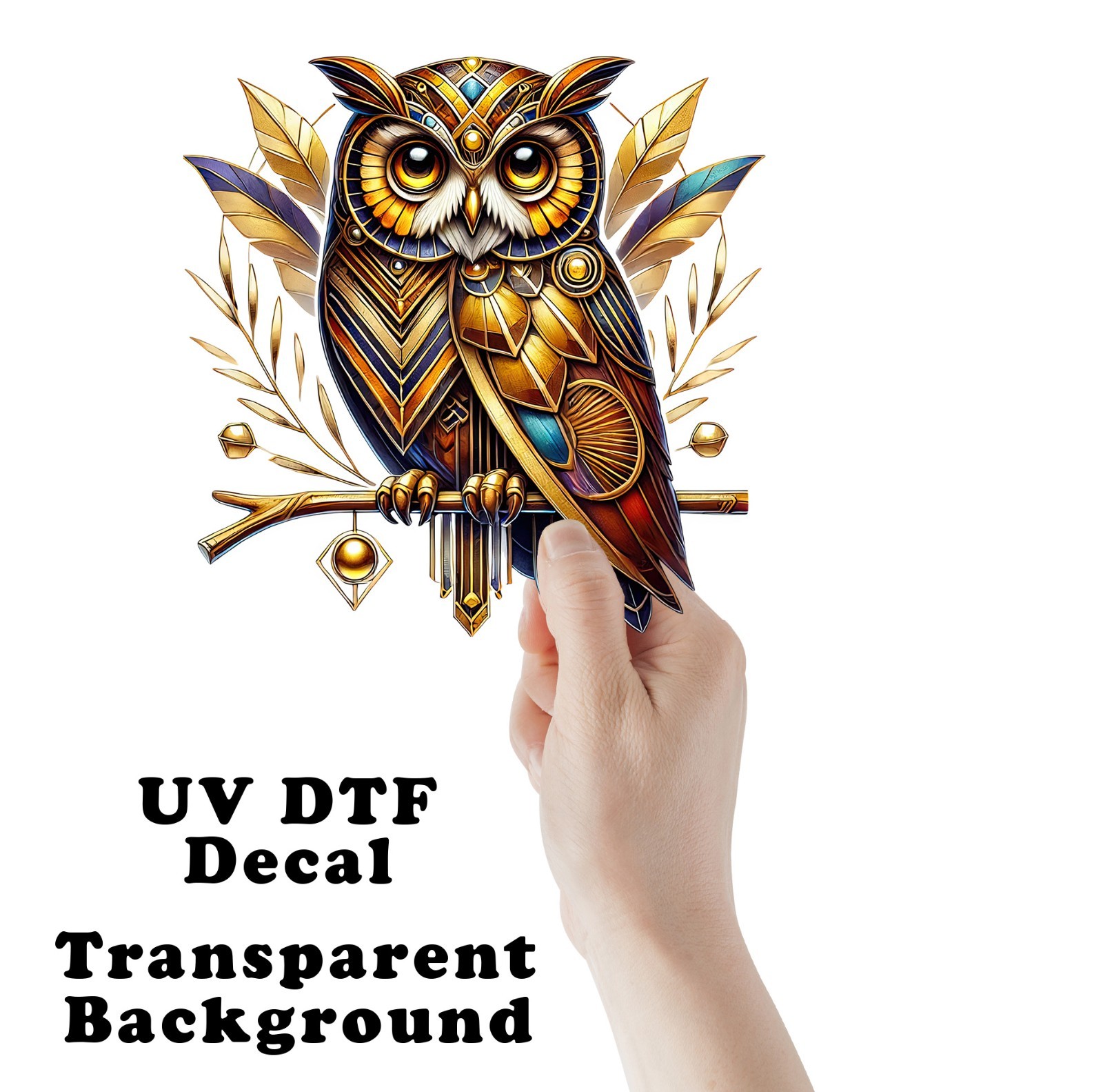 Art Deco Owl UV DTF Transparent Sticker / Decal