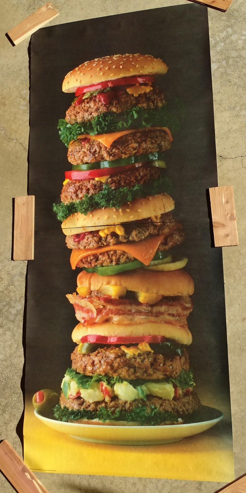 Delecious HUGE Towering Hamburger Photo Door Wall Mural Poster 82.5” X 34” nos