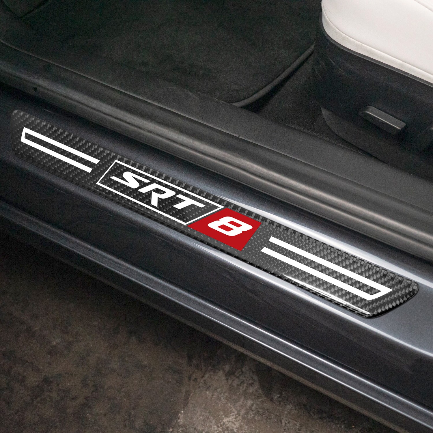 SRT-8 Logo Real Carbon Fiber 4 Pcs Door Sill Kick Plates