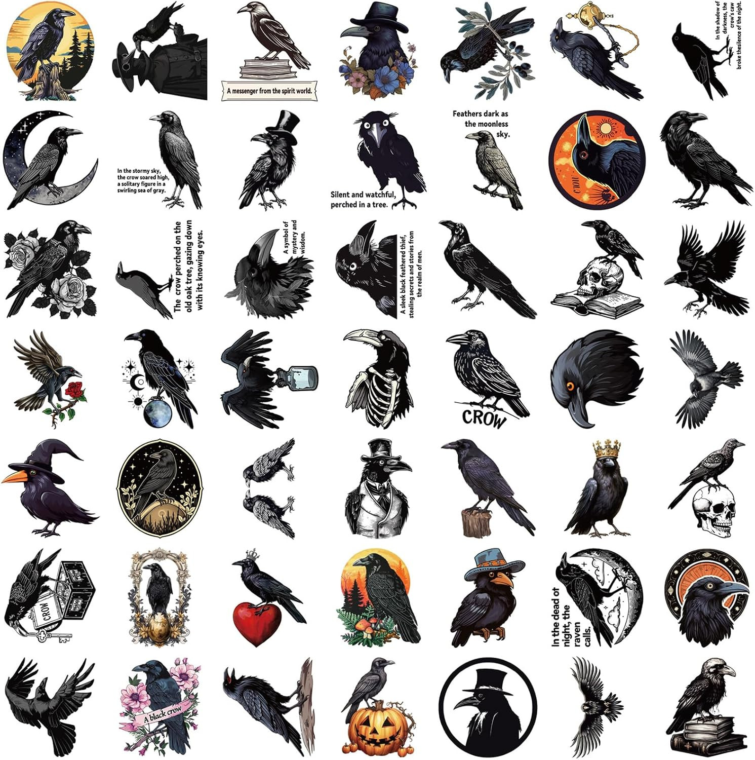 50PCS Crow Stickers, Raven Bird Water Bottle Laptop Sticker Gothic Style Part…