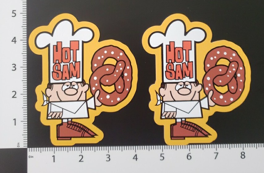 Hot Sam Pretzels 5" Reproduction Novelty Sticker 2 Pack / Pretzel Stickers (2x)