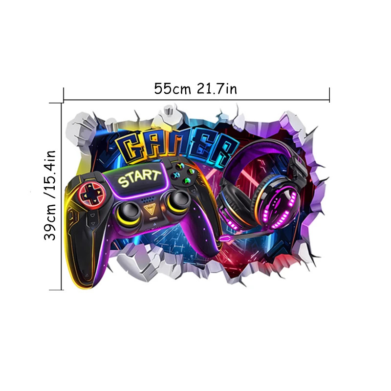 3D Broken Wall Gaming Controller Vinyl Sticker Kids Room Boy Bedroom Decor