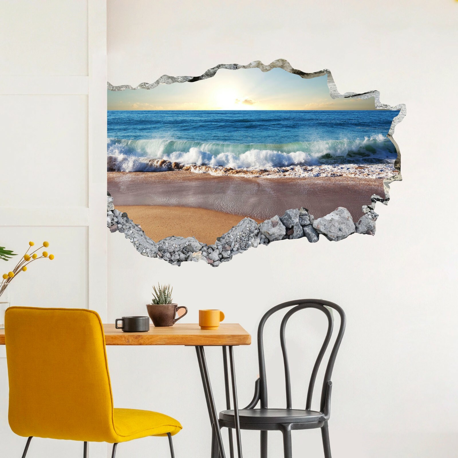 Beach Sunshine Coconut Tree 3D Smashed Wall Decor Removable Wall Decal Sticker