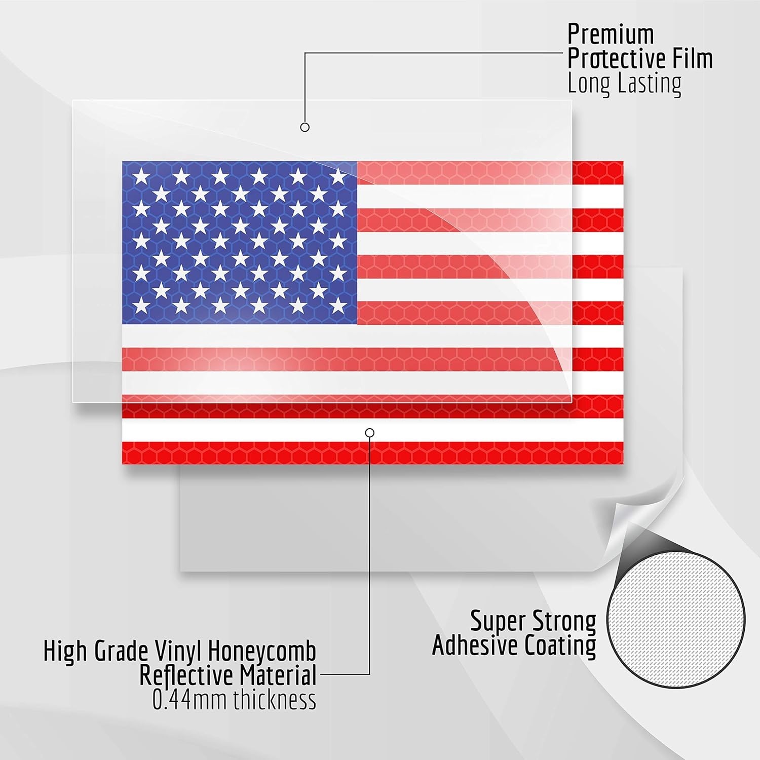 3PC Reflective American Flag Sticker – 5×3 Inches – American Flag Decal Stick…