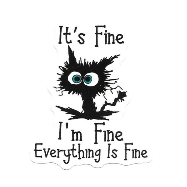 It's Fine I'm Fine Everything Is Fine Vinyl Sticker Scruffy Black Cat