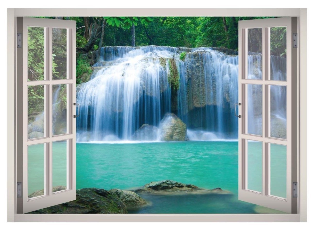 Waterfall View Window 3D Wall Decal Art Mural Home Decor Canvas Vinyl W34