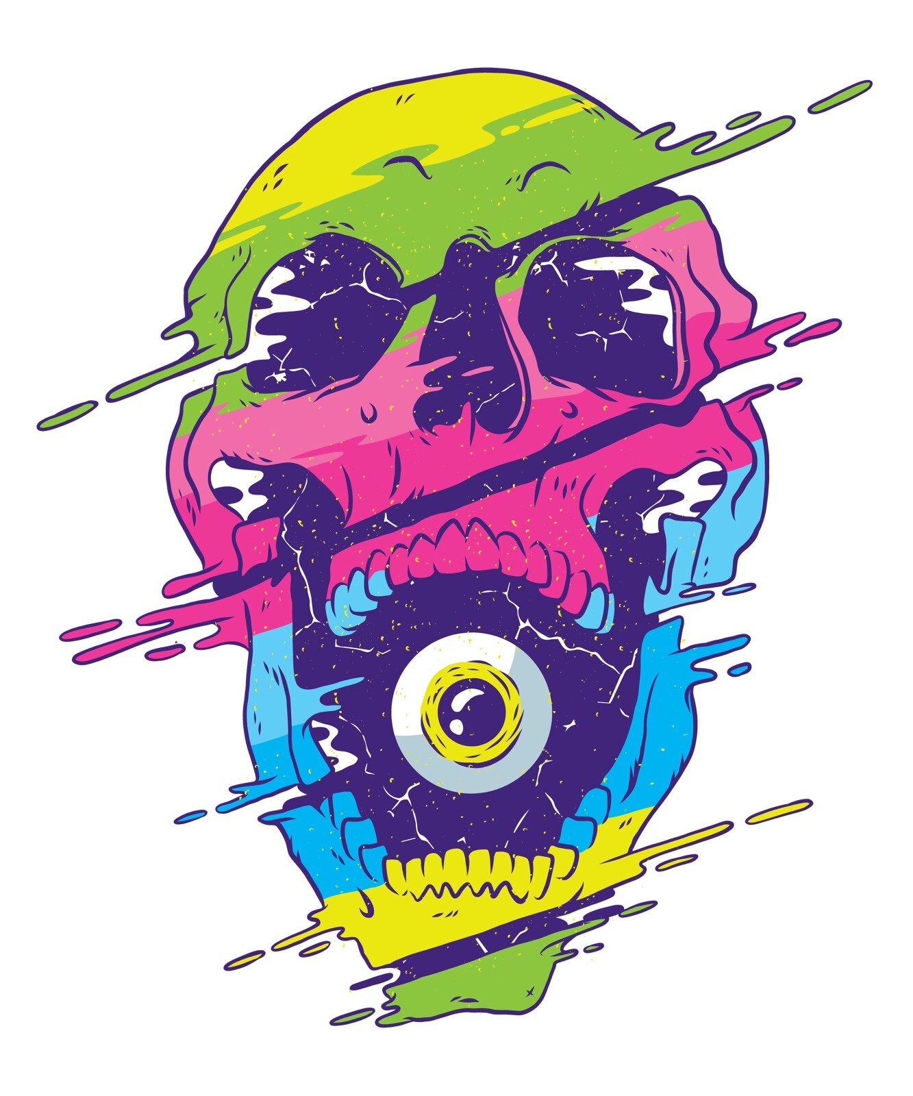 4” Painted Skull Sticker Skate Punk Multicolor Eyeball Trippy Dub Art Laptop